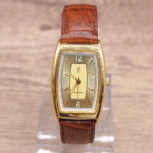 Vintage Paul Sebastian Watch Mens Gold Tone Stainless Steel Classic Leather Band - Picture 2 of 9